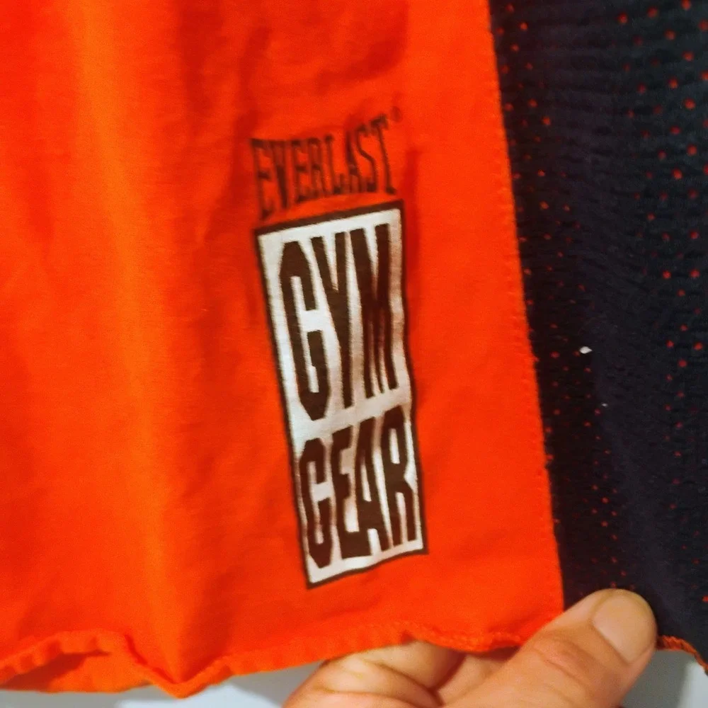 Everlast Gym Gear Mens Orange Black Mesh Side Athletic Boxing Shorts Large Y2K
